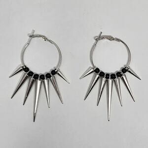 Silver and Black Spike Hoop Earrings